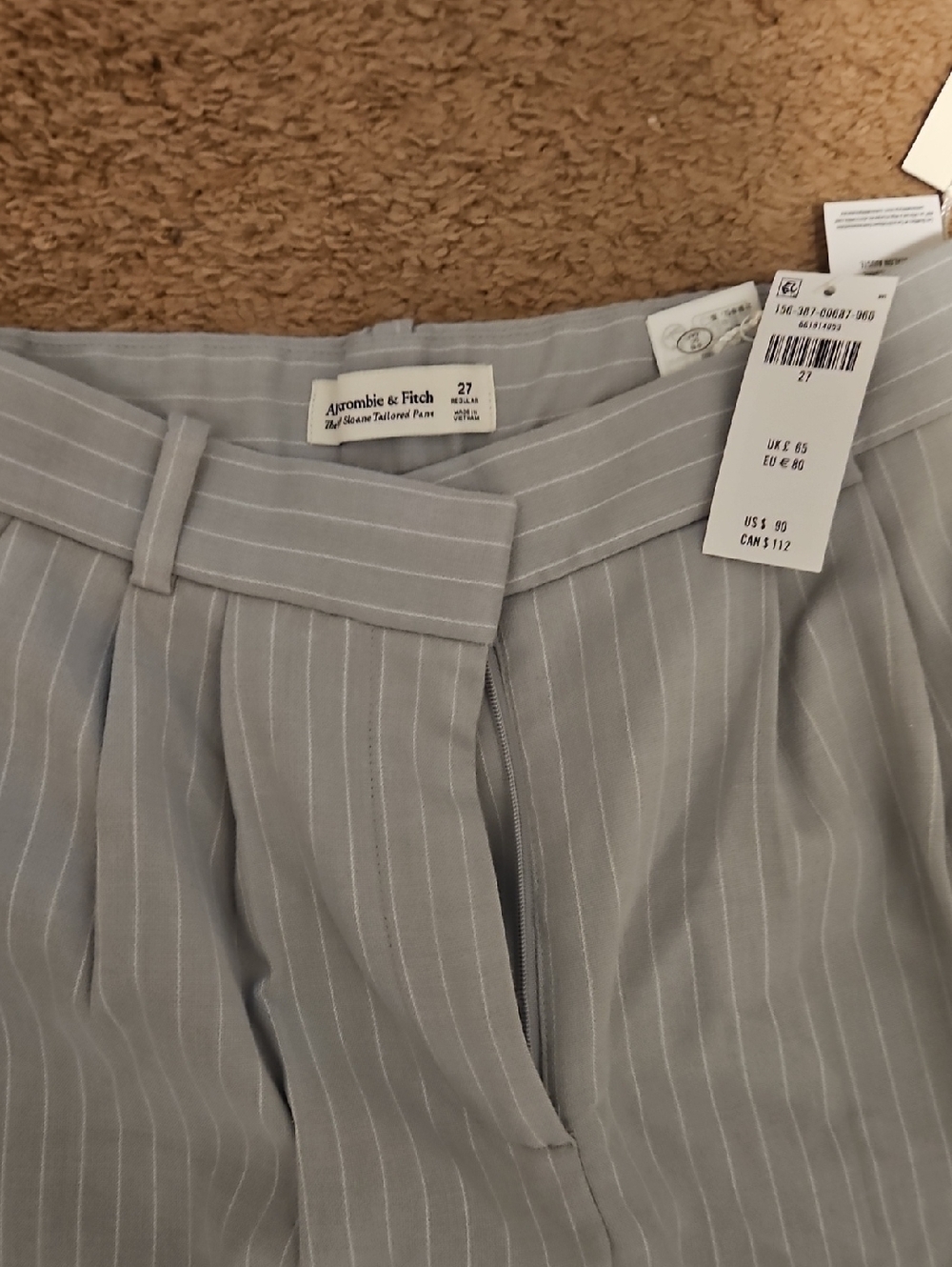 Abercrombie & Fitch Gray Pinstripe Pleated Trousers